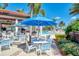 Relaxing outdoor seating area near the pool with umbrellas at 24028 Canterwood Way, Venice, FL 34293