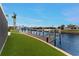 Expansive dock with boat lift and lush green landscaping at 3015 Curry Ter, Port Charlotte, FL 33981