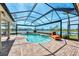 Relaxing pool and patio area with screened enclosure, offering water views at 4233 Grosse Pointe Dr, Port Charlotte, FL 33953