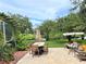 Charming backyard patio with seating and pond views at 1042 Boundary Blvd, Rotonda West, FL 33947