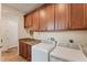 Laundry room with washer, dryer, and custom cabinetry at 15228 Chinook Way, Port Charlotte, FL 33981