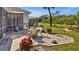 Landscaped backyard with patio and seating area at 411 Boundary Blvd, Rotonda West, FL 33947