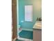 Light teal bathroom with shower and toilet at 23111 Mineral Ave, Port Charlotte, FL 33954