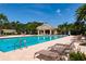 Community pool with lounge chairs and nearby clubhouse at 523 Fallbrook Dr, Venice, FL 34292