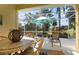 Enjoy this screened patio with table, chairs, and view of the backyard at 523 Fallbrook Dr, Venice, FL 34292