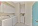 Well-equipped laundry room with white cabinets, sink, and a modern washer/dryer at 13241 Scrub Jay Ct, Port Charlotte, FL 33953