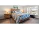 Bedroom with a wood bed, coastal themed bedding, wood nightstands, and light grey colored walls at 23 Fairway Rd, Rotonda West, FL 33947