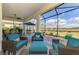 Relax in this screened-in patio offering comfortable seating, ceiling fan, and scenic backyard at 26636 Irwin Dr, Englewood, FL 34223