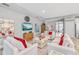 Bright and airy living room with white sofas, red accent pillows and a large TV at 813 Old Windsor Way, Spring Hill, FL 34609