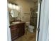 Single vanity bathroom with shower at 13737 Victor Ave, Hudson, FL 34667