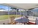 Outdoor screened porch with dining furniture that overlooks a spacious backyard at 19245 Wood Sage Dr, Tampa, FL 33647