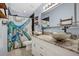 Bathroom with dual vessel sinks, granite countertops, modern fixtures, and an octopus shower curtain at 530 Napa Valley Cir, Valrico, FL 33594