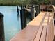 Close up of a wooden dock with attached benches, leading to calm water at 147 Tampa E Ave # 202, Venice, FL 34285