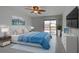 Comfortable bedroom with a queen bed, neutral tones, sliding glass doors to the outside, and ample natural light at 766 Avenida Estancia # 196, Venice, FL 34292