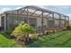 Landscaped backyard showcasing a screened-in pool area with patio, bordered by lush green grass at 19045 Moscato Ct, Venice, FL 34293