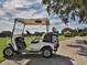 Golf cart parked on a paved path near a clubhouse at 885 Country Club Cir # 61, Venice, FL 34293