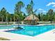 Community lap pool with a thatched-roof cabana at 21621 Winter Park Ct, Venice, FL 34293