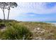 Beachfront view with lush vegetation and a pier in the distance at 5298 Drew Rd, Venice, FL 34293