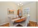 Bright dining room featuring hardwood floors, a wood table, and window shutters at 19718 Cobblestone Cir, Venice, FL 34292