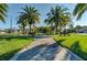 Relaxing walkway lined with palm trees and benches at 232 Benedetto Ct, Nokomis, FL 34275