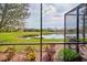 View from screened patio of pond and landscape at 20272 Tesoro Dr, Venice, FL 34293