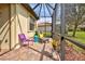 Screened patio with purple chairs and yellow pillow at 20272 Tesoro Dr, Venice, FL 34293