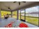 Relaxing screened patio with seating area and colorful rug at 3328 Waterloo Ter, North Port, FL 34286