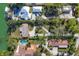 Bird's eye view showcasing multiple waterfront properties and lush landscaping at 107 Louella Ln, Nokomis, FL 34275