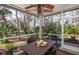 Enjoy the view from this screened patio, featuring a table, chairs, and ceiling fan at 201 Auburn Woods Cir, Venice, FL 34292