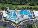 Aerial view of waterpark amenities, including slides, pools, umbrellas, and parking at 4081 Roderigo Ave, North Port, FL 34286