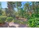 Lush green backyard with palm trees and well-manicured hedges at 817 Montrose Dr # 103, Venice, FL 34293