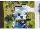 Aerial view showcasing a home with a pool and solar panels at 10055 Franklin Dr, Englewood, FL 34224