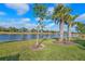 Beautiful backyard with lake view and palm trees at 13756 Vadini St, Venice, FL 34293