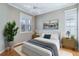 Bedroom with wood floors, plantation shutters and neutral walls at 1634 Monarch Dr # 1634, Venice, FL 34293