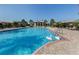 Relaxing pool with a swan floatie and plenty of lounge chairs at 205 Carlino Dr, Nokomis, FL 34275