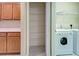 Laundry room with washer, dryer, and shelving at 2134 Boxwood St, North Port, FL 34289