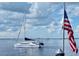 Catamaran sailboat at dock with American flag at 3789 Lakewood Blvd, North Port, FL 34287