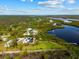 Beautiful aerial photo of waterfront community, showing lush greenery and the private dock at 38 Riverfront Dr, Venice, FL 34293