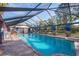 Large screened-in pool with painted murals and brick deck at 690 Percheron, Nokomis, FL 34275