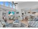 Bright, open living space with beach-themed decor, vaulted ceilings, and an open floor plan at 1555 Tarpon Center Dr # 238, Venice, FL 34285