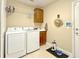Laundry room with washer, dryer, and cabinets for storage at 23619 Awabuki Dr, Venice, FL 34293