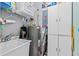Laundry area with shelving, water heater, and storage cabinets at 4206 Vicenza Dr # C24, Venice, FL 34293