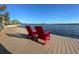 Relaxing lakefront deck with red Adirondack chairs at 10792 Tarflower Dr # 202, Venice, FL 34293