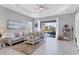 Spacious living room with coastal decor and access to the lanai at 12488 Palatka Dr, Venice, FL 34293