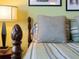 Close up of a bedroom with a striped comforter and pillows at 1423 Avenida Del Circo # 1C, Venice, FL 34285