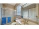 Clean bathroom with shower and single sink vanity at 256 Royal Oak Way, Venice, FL 34292