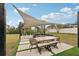 Backyard patio with shade sail, seating, and artificial turf at 4310 Albacore Cir, Port Charlotte, FL 33948