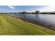 Landscaped backyard with lake view and lush greenery at 651 Lakescene Dr, Venice, FL 34293