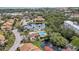 Aerial image showing a community pool and clubhouse near a lake at 958 Sunridge Dr # H3, Sarasota, FL 34234