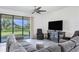 Spacious living room with sectional sofa and sliding glass doors leading to backyard at 1932 W Isles Rd, Port Charlotte, FL 33953
